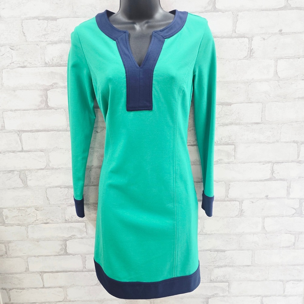 Vineyard Vines Dress Camden Green Solid Women's Size 2 Long Sleeve V-Neck
